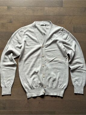J.Lindeberg Men's Gray 100% Merino Wool Cardigan